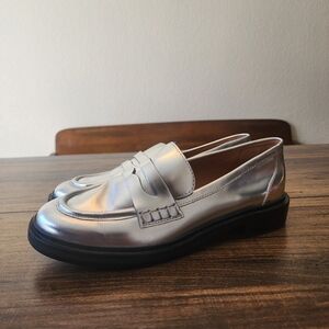 MADEWELL Size 8 The Vernon Loafer in Silver Mirrorshoes